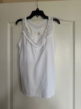 Lilly Pulitzer Luxletic White Ruffle-Trim V-Neck Tank with built-in bra.
